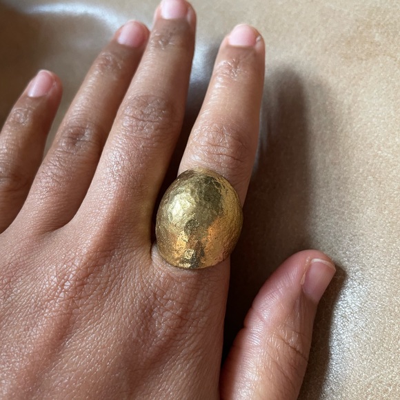 Vintage solid brass chunky dome hammered texture layer gold ring adjustable boho - Picture 4 of 8